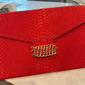 Red Italian Sueded Leather Clutch